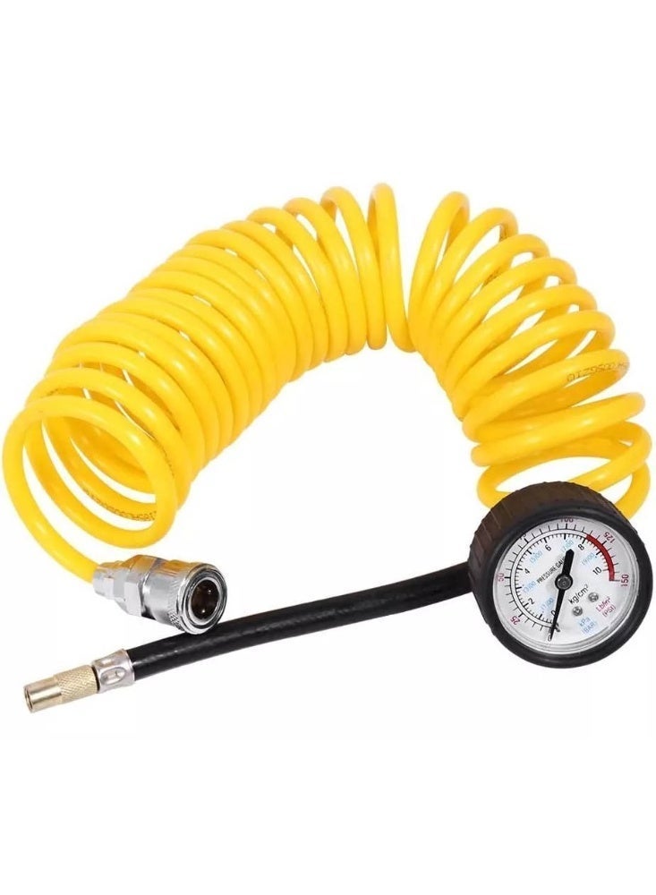 Double Cylinder Tyre Inflator Portable Air Compressor Extension Coil air Hose with Pressure Gauge - Image 3